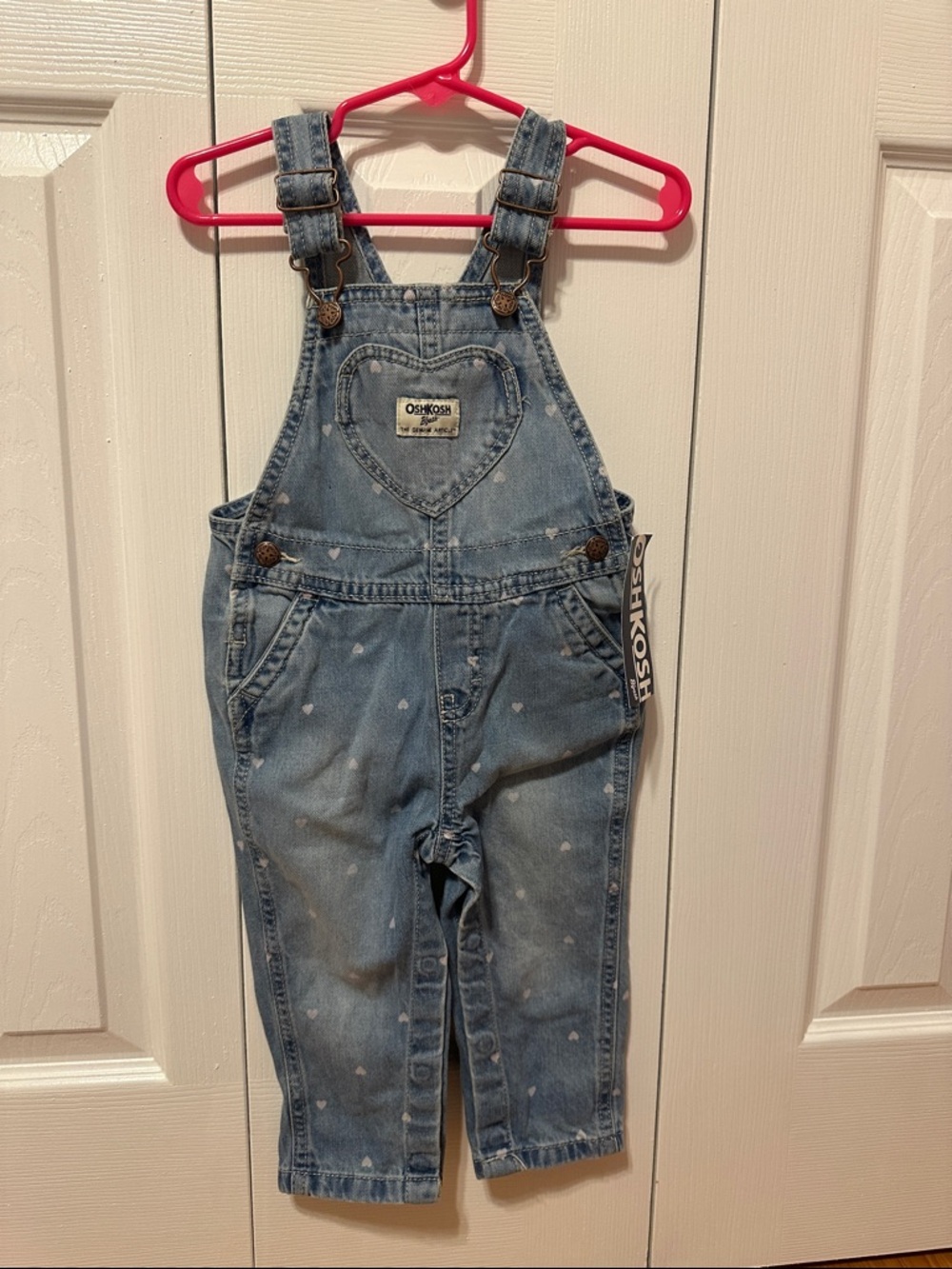 OshKosh B'gosh Light Blue Denim Heart-Print Overalls